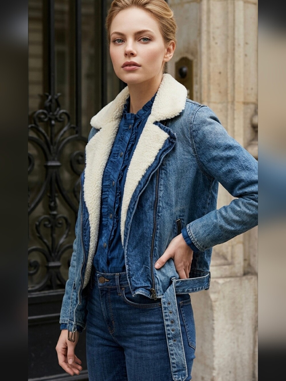 Lucky Brand Moto Faux Fur Denim Jacket